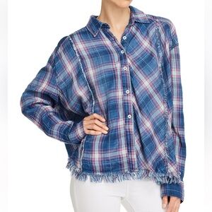 Free People Seeking Starlight Plaid Shirt Sz L